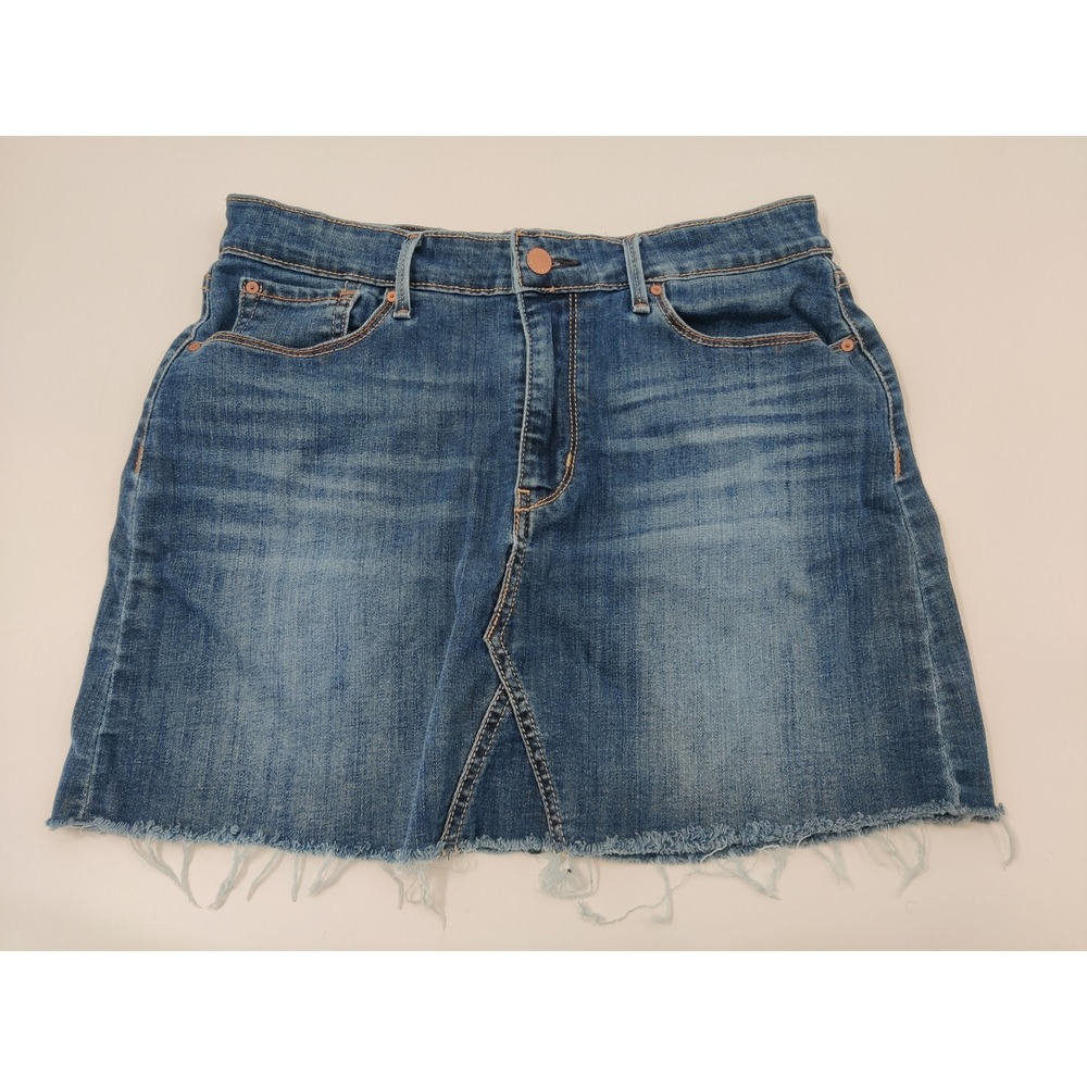 Levi Strauss Signature High Rise Denim Skirt Frayed Hem Blue Size 8 W29